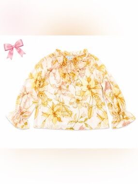 Cupcakes and Cashmere Floral Ruffle Neck Blouse | Large | Romantic Cottagecore